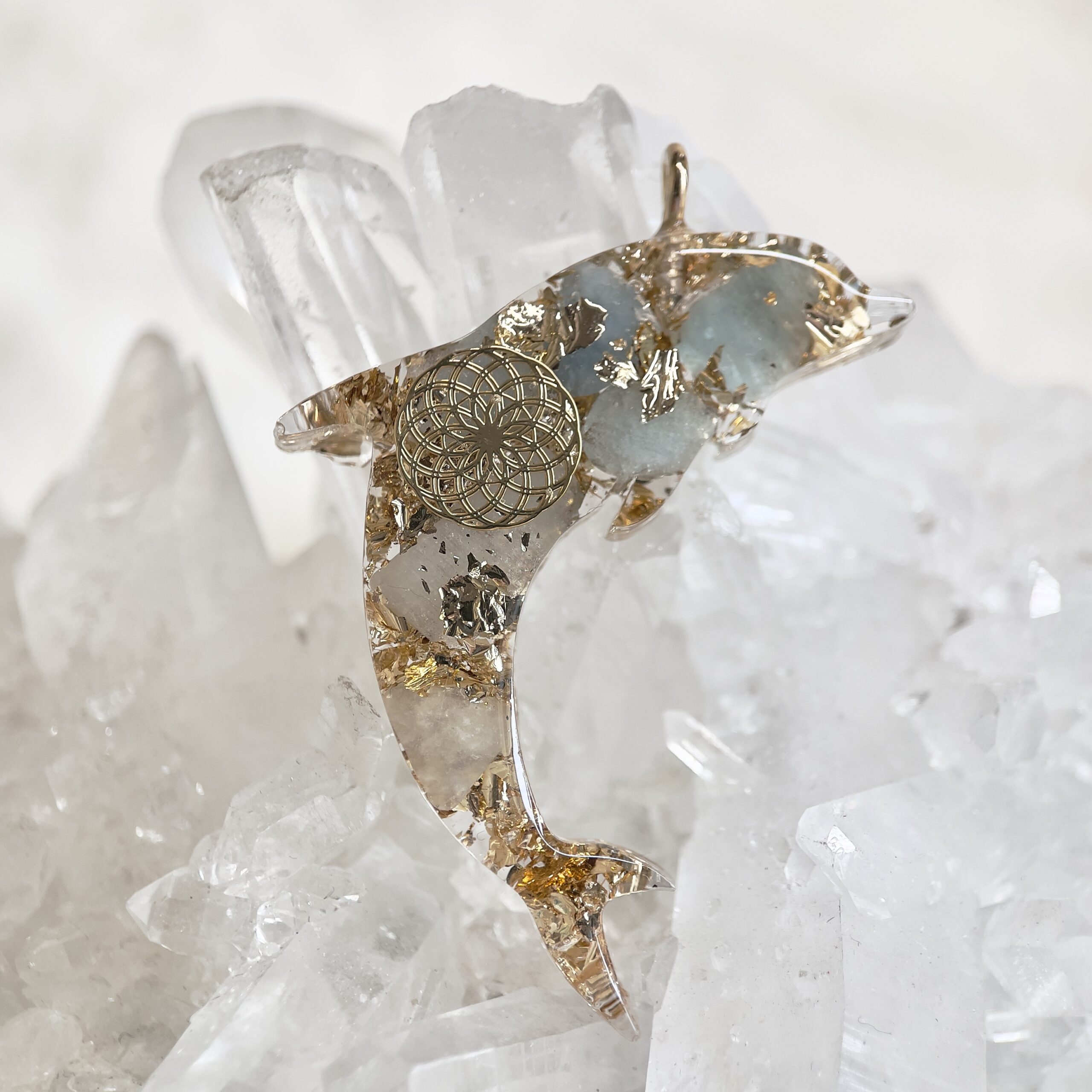 海藍寶 生命種子圖騰 海豚高頻奧根能量吊墜/鎖匙扣 Orgonite - Image 2