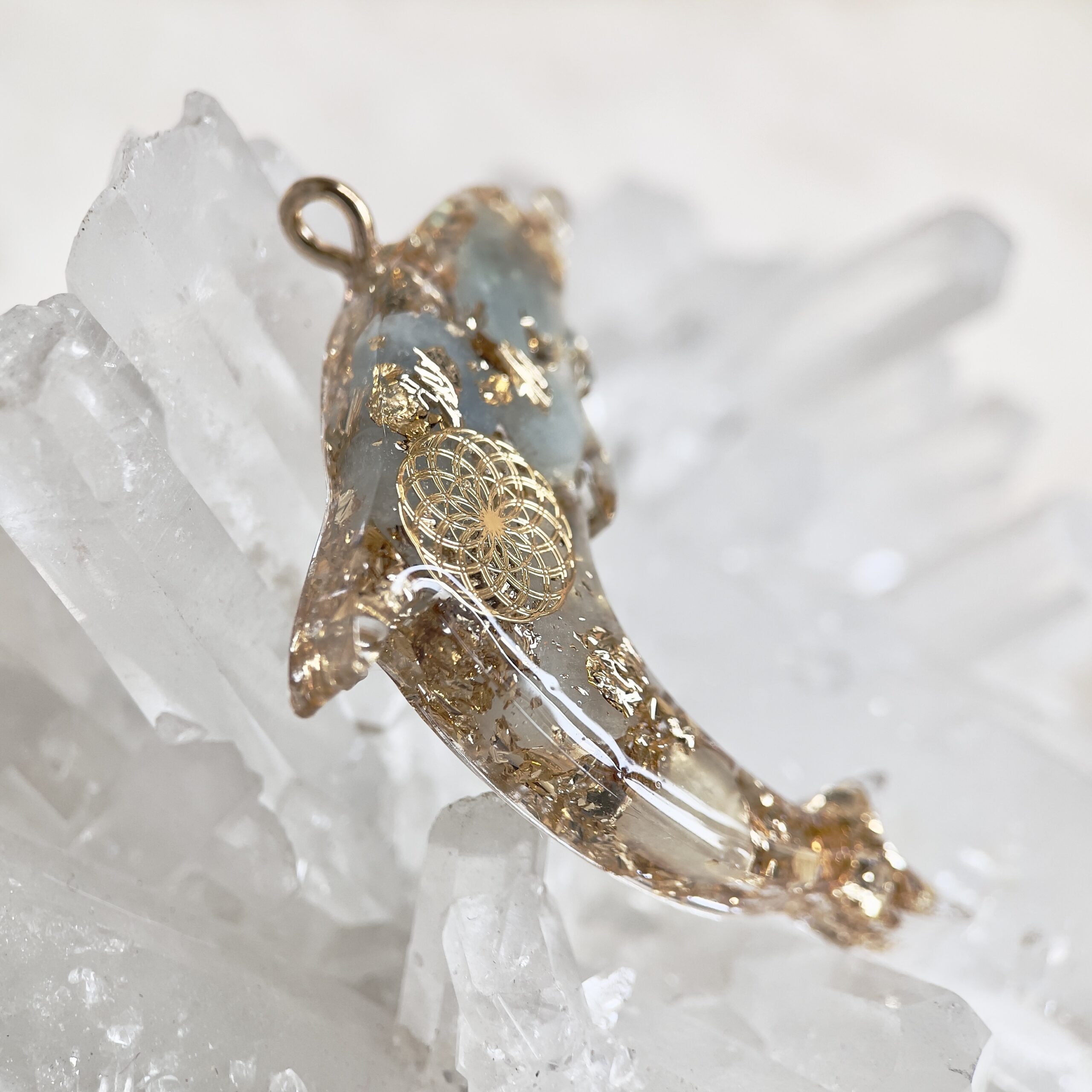 海藍寶 生命種子圖騰 海豚高頻奧根能量吊墜/鎖匙扣 Orgonite - Image 4