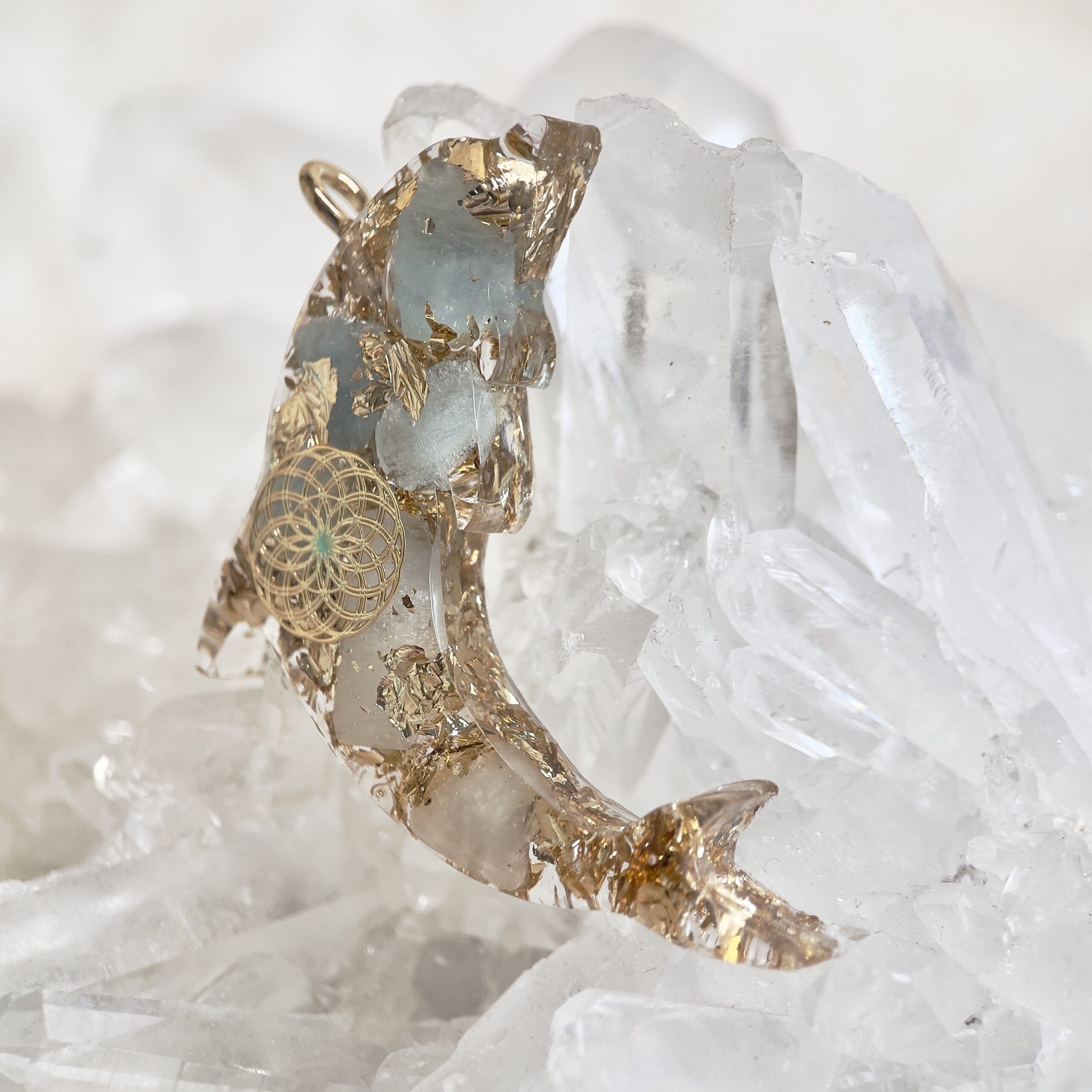 海藍寶 生命種子圖騰 海豚高頻奧根能量吊墜/鎖匙扣 Orgonite - Image 5