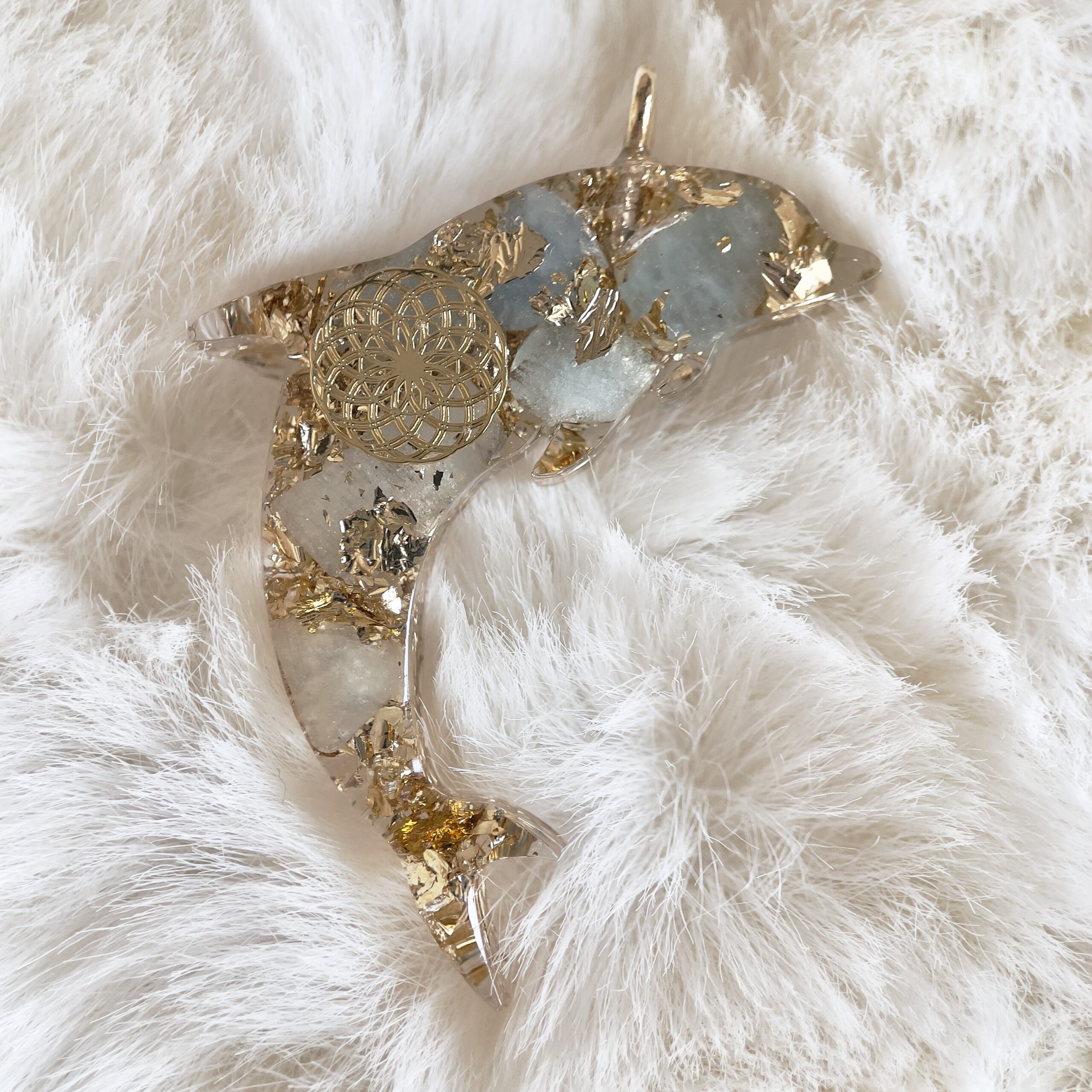 海藍寶 生命種子圖騰 海豚高頻奧根能量吊墜/鎖匙扣 Orgonite - Image 6