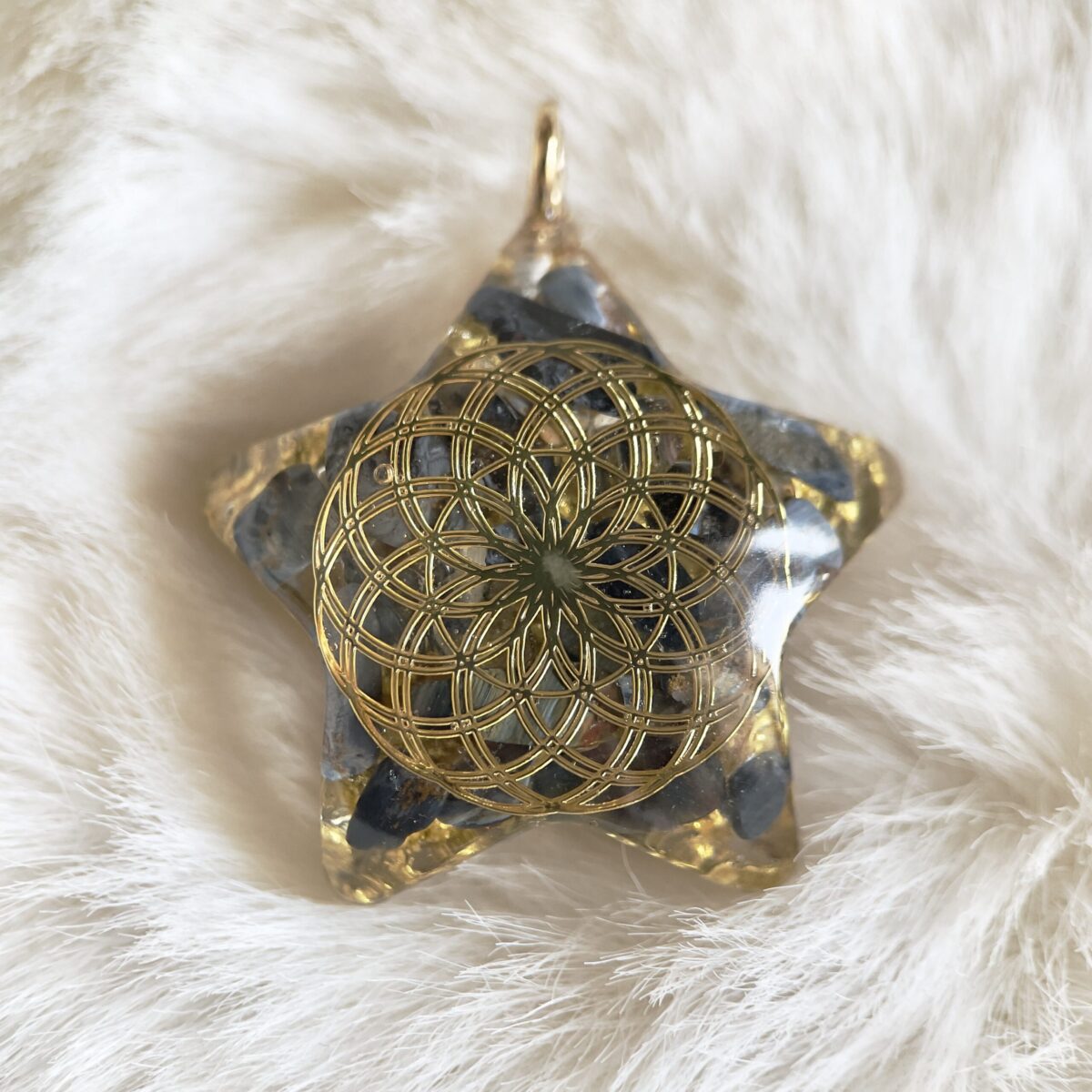 彼得石 生命種子圖騰 星星高頻奧根能量吊墜/鎖匙扣 Orgonite