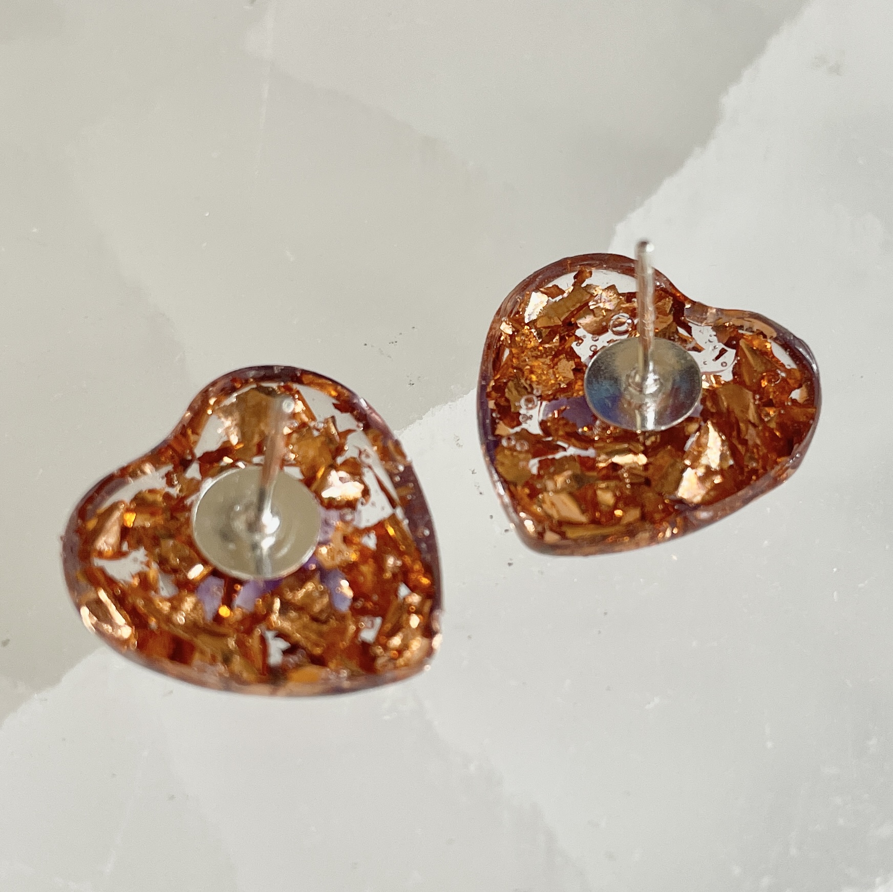 紫水晶心形高頻奧根能量玫瑰金耳環 Orgonite - Image 5