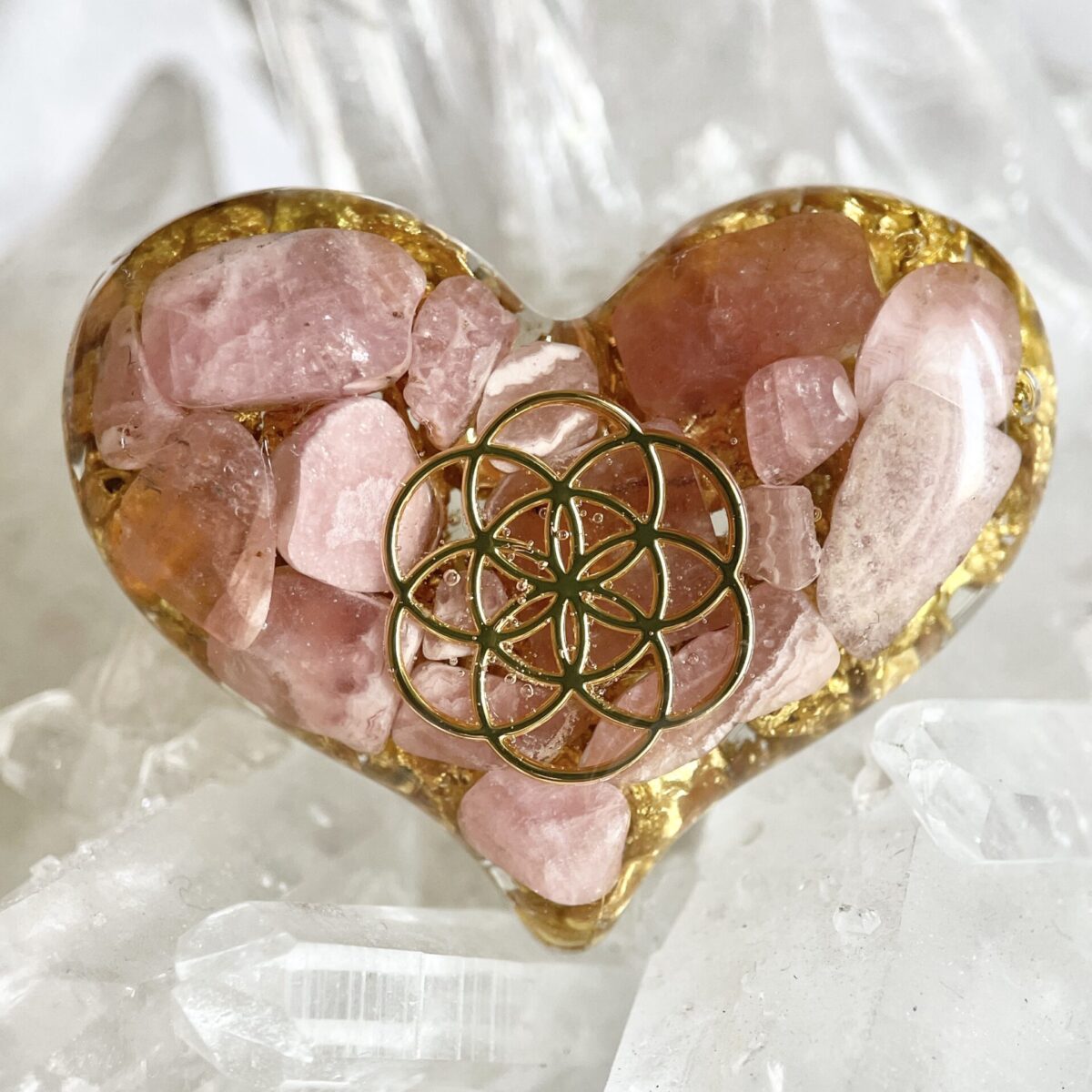 紅紋石 生命種子圖騰 心形高頻奧根能量吊墜/鎖匙扣 Orgonite