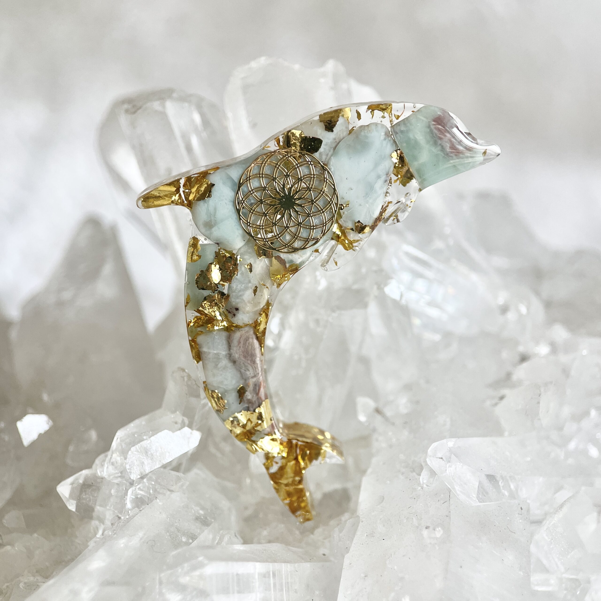 海紋石 生命種子圖騰 海豚高頻奧根能量吊墜/鎖匙扣 Orgonite