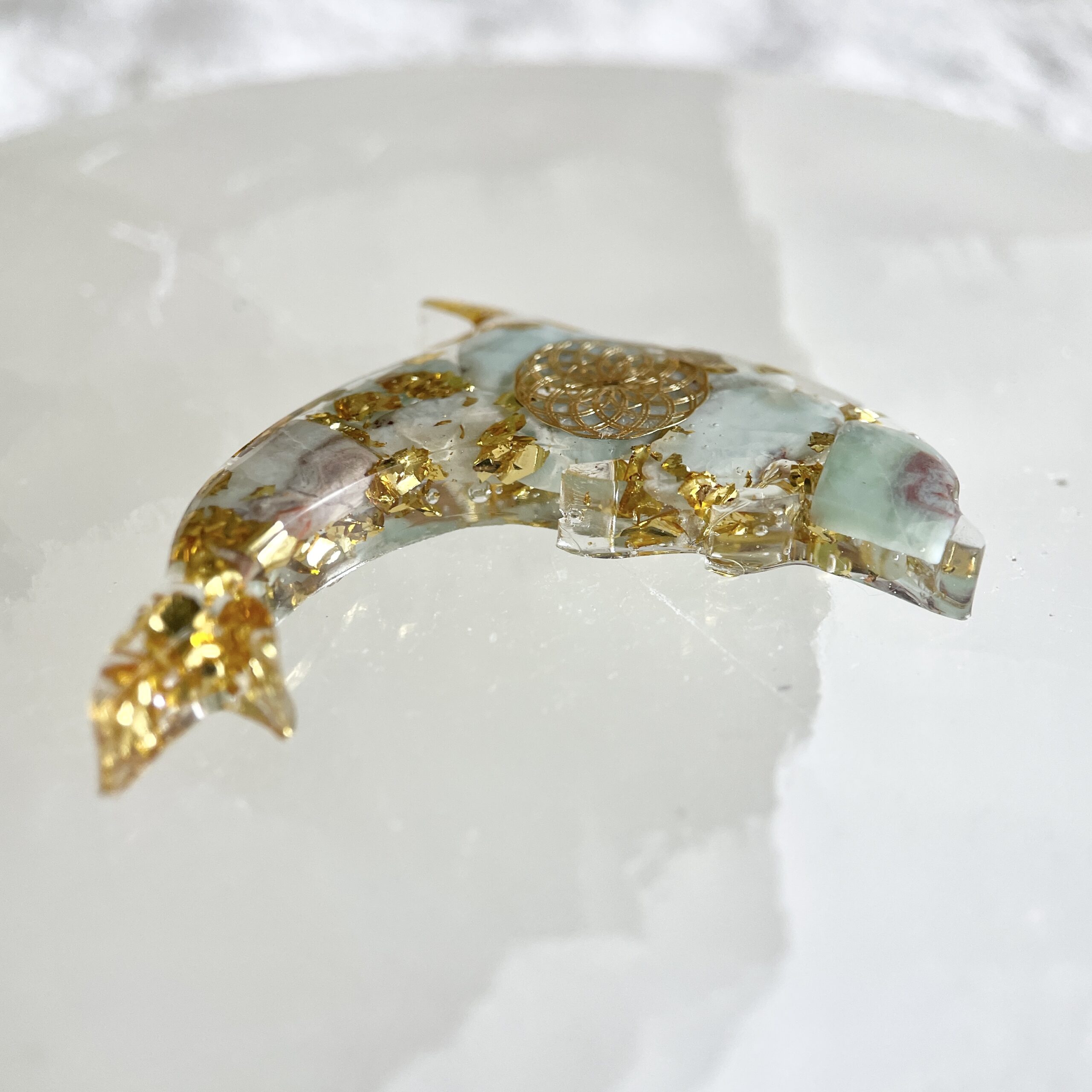 海紋石 生命種子圖騰 海豚高頻奧根能量吊墜/鎖匙扣 Orgonite - Image 3