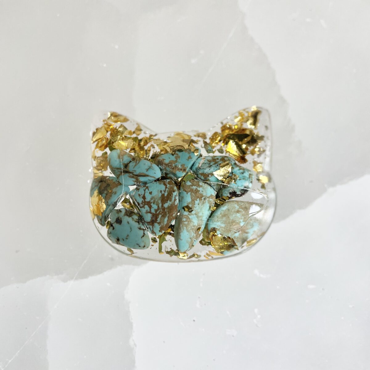 綠松石(色彩強化) 生命種子圖騰 貓貓高頻奧根能量吊墜/鎖匙扣 Orgonite (Copy)