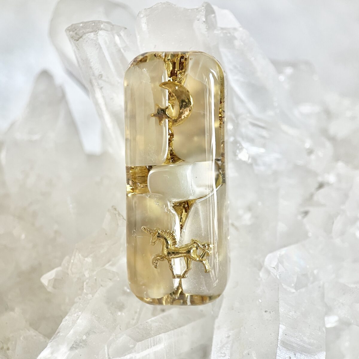 月亮石 星月獨角獸 生命種子圖騰 長形高頻奧根能量吊墜/鎖匙扣 Orgonite