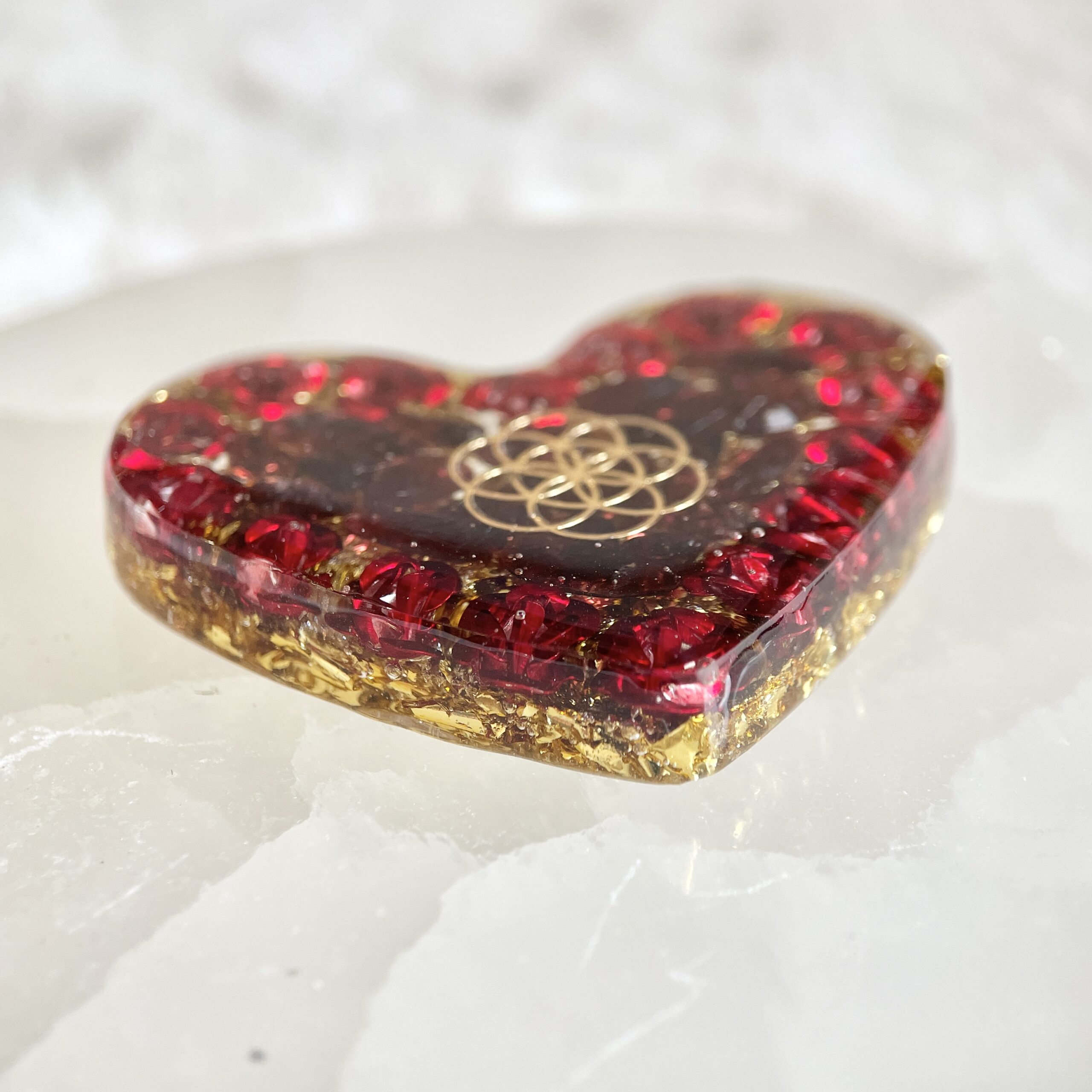 石榴石 生命種子圖騰 玫瑰花心形高頻奧根能量吊墜/鎖匙扣 Orgonite - Image 3