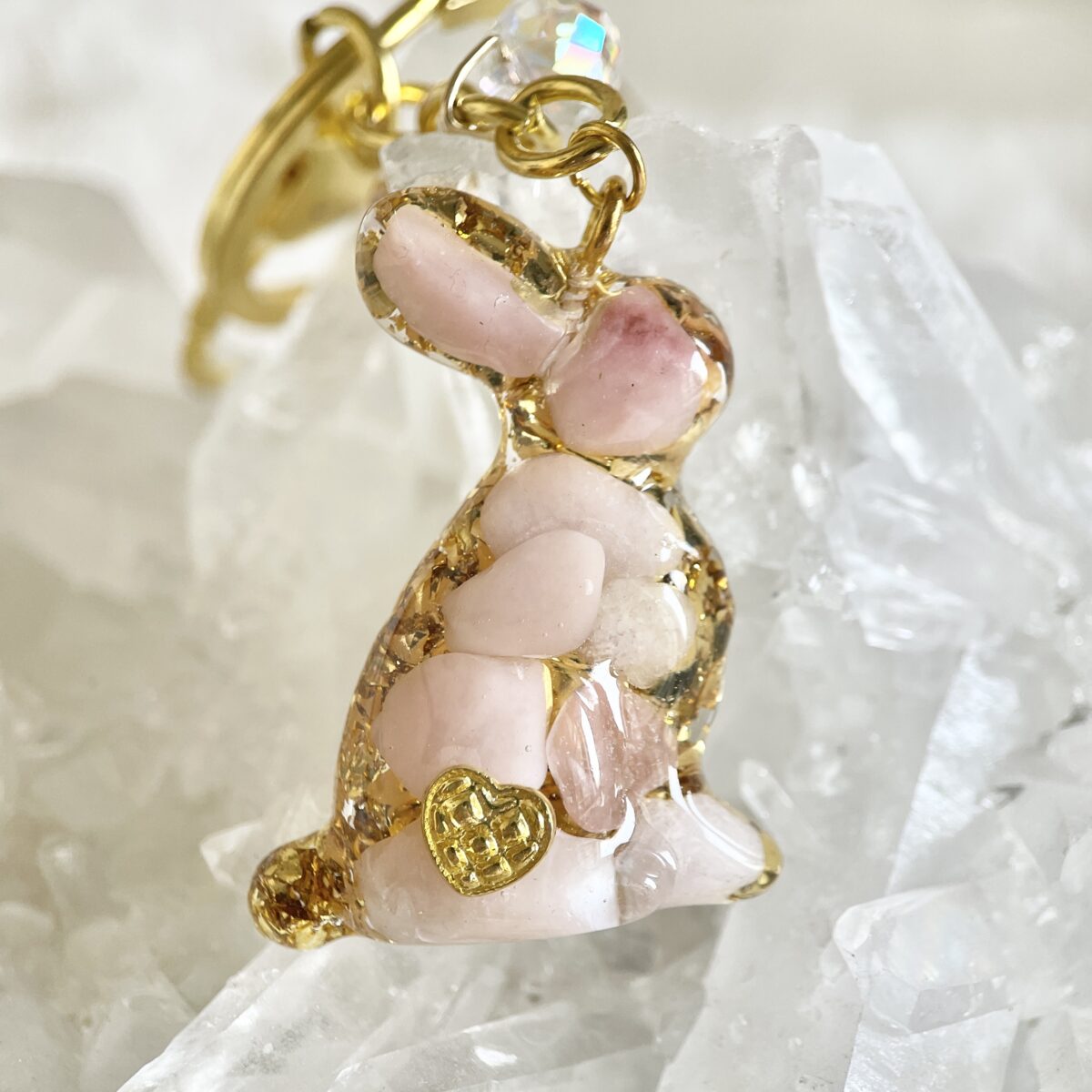 粉澳寶 生命種子圖騰 兔子高頻奧根能量吊墜/鎖匙扣 Orgonite