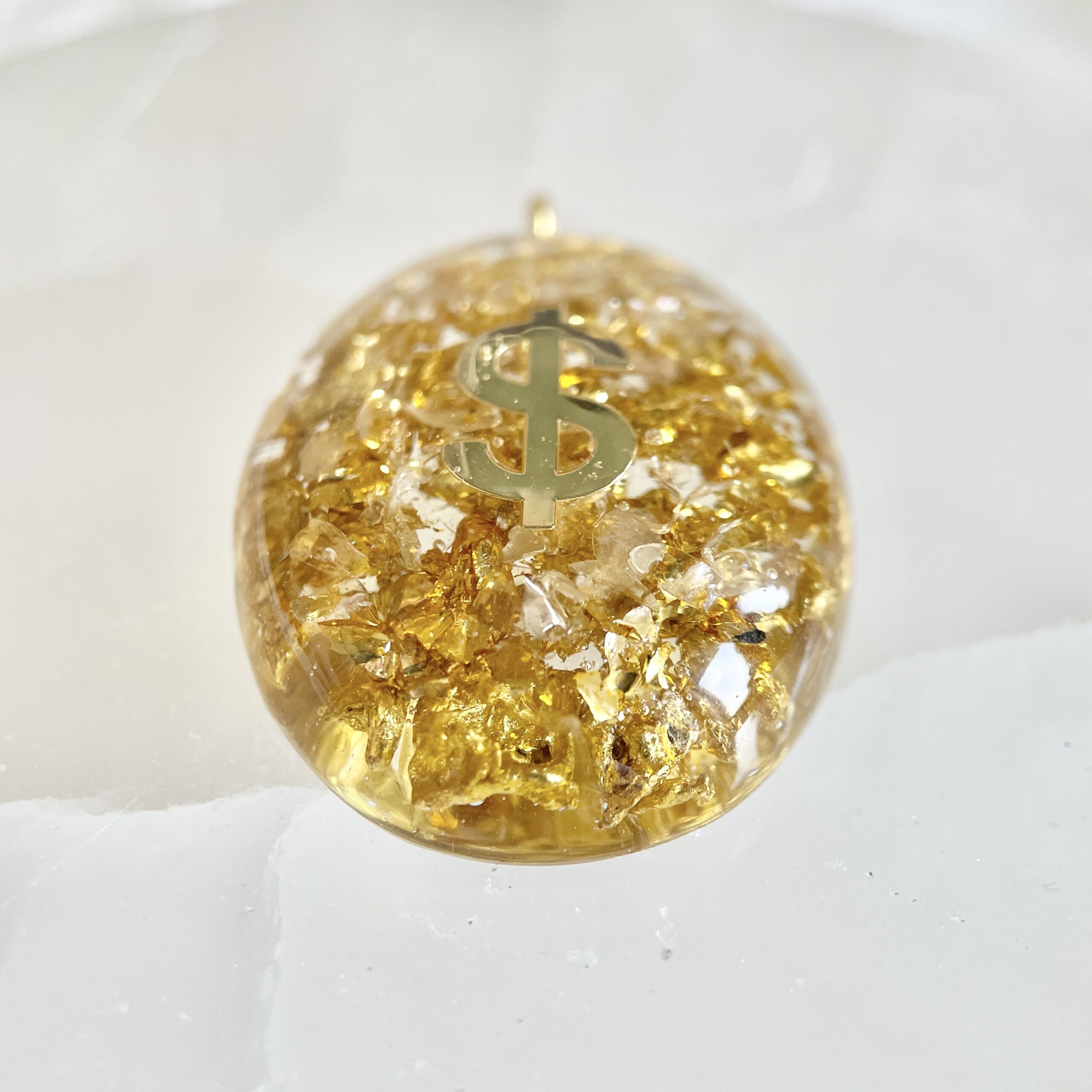 招財系列 - 黃水晶金錢符號高頻奧根能量吊墜/鎖匙扣 Orgonite - Image 3